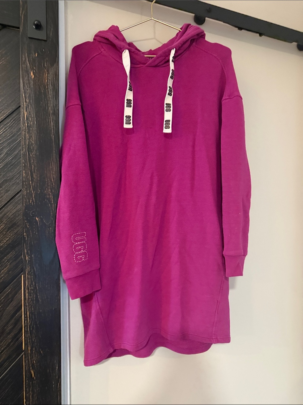 UGG Fuchsia Hooded Sweatshirt Dress with Branded White Drawstrings